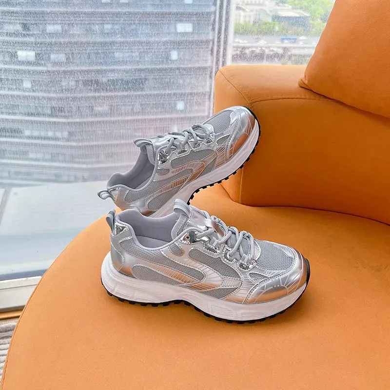 binfenxie  -  Women Sneakers Shoes 2024 New Flat Running Forrest Gump Shoes Women Silver Comfortable Student Women's Casual Shoes