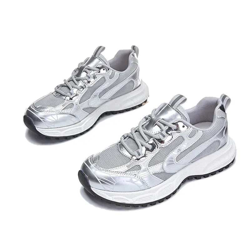 binfenxie  -  Women Sneakers Shoes 2024 New Flat Running Forrest Gump Shoes Women Silver Comfortable Student Women's Casual Shoes