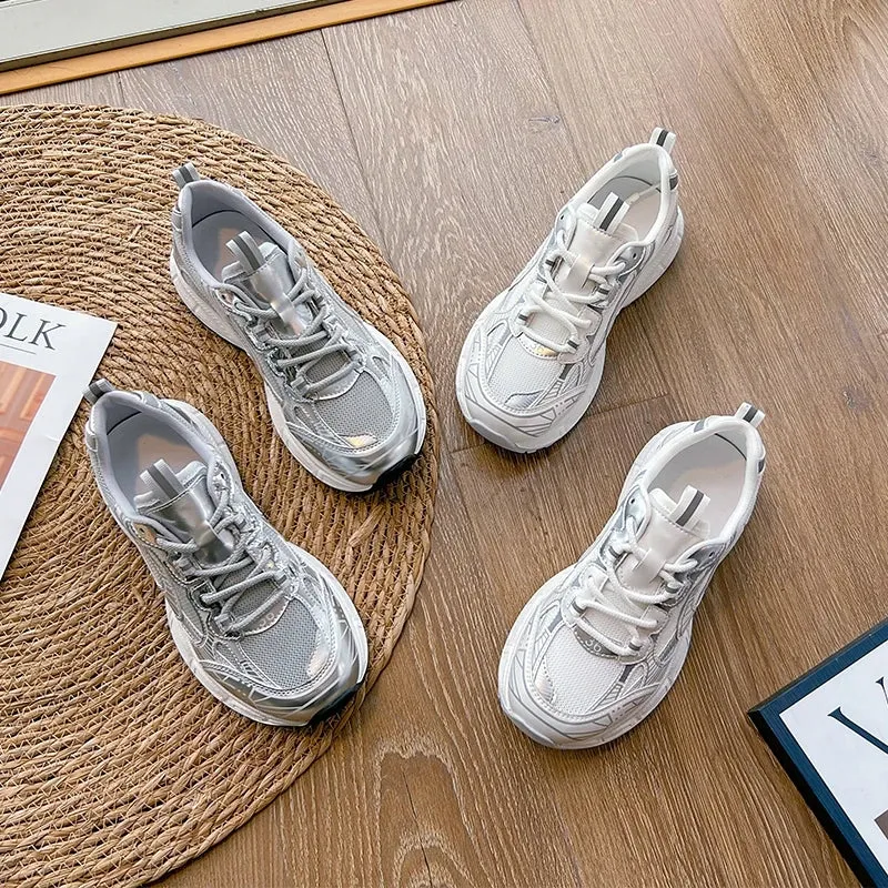 binfenxie  -  Women Sneakers Shoes 2024 New Flat Running Forrest Gump Shoes Women Silver Comfortable Student Women's Casual Shoes