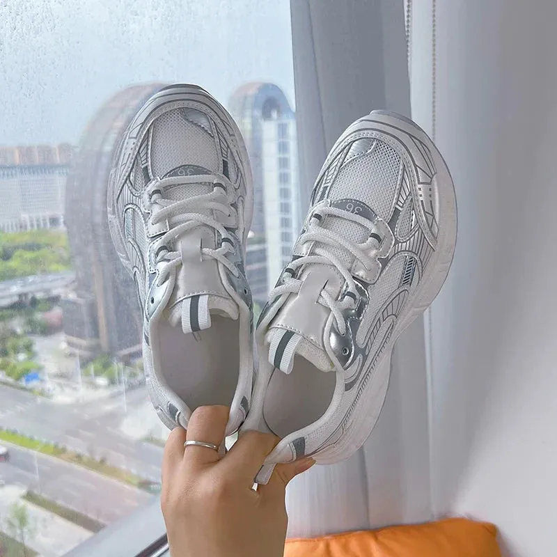 binfenxie  -  Women Sneakers Shoes 2024 New Flat Running Forrest Gump Shoes Women Silver Comfortable Student Women's Casual Shoes