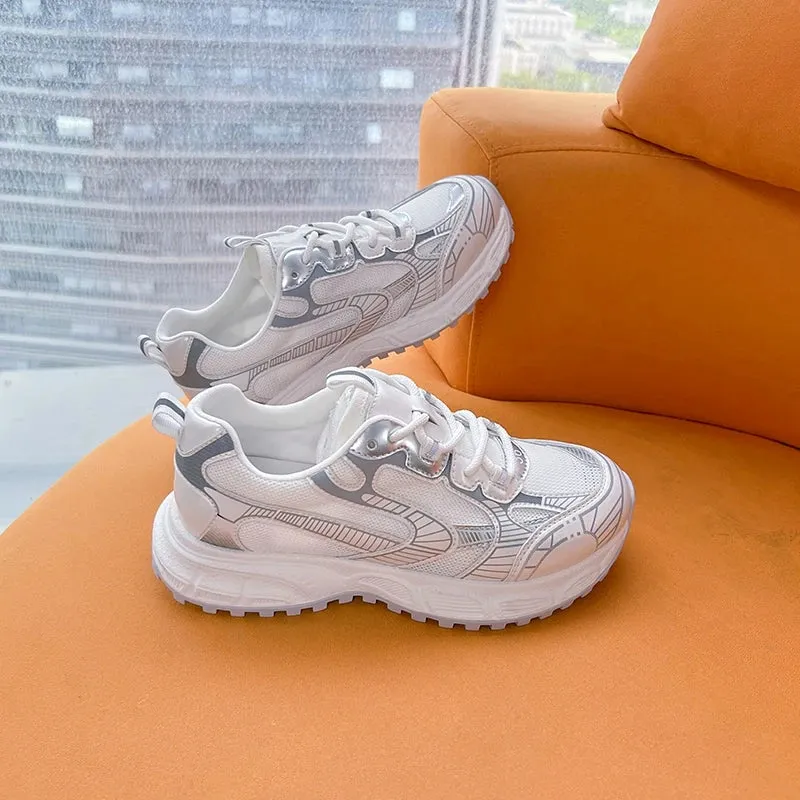 binfenxie  -  Women Sneakers Shoes 2024 New Flat Running Forrest Gump Shoes Women Silver Comfortable Student Women's Casual Shoes