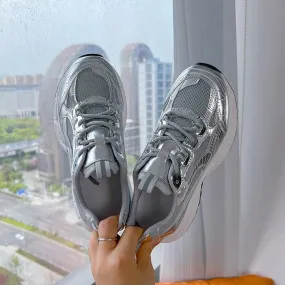 binfenxie  -  Women Sneakers Shoes 2024 New Flat Running Forrest Gump Shoes Women Silver Comfortable Student Women's Casual Shoes