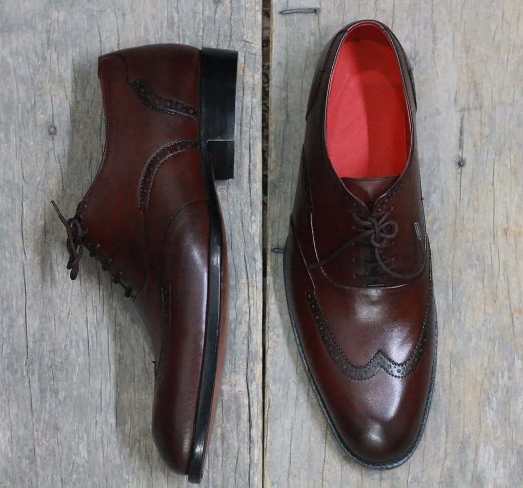 Handmade Men's Brown Wing Tip Leather Lace Up Shoes, Men Designer Dress Formal Luxury Shoes