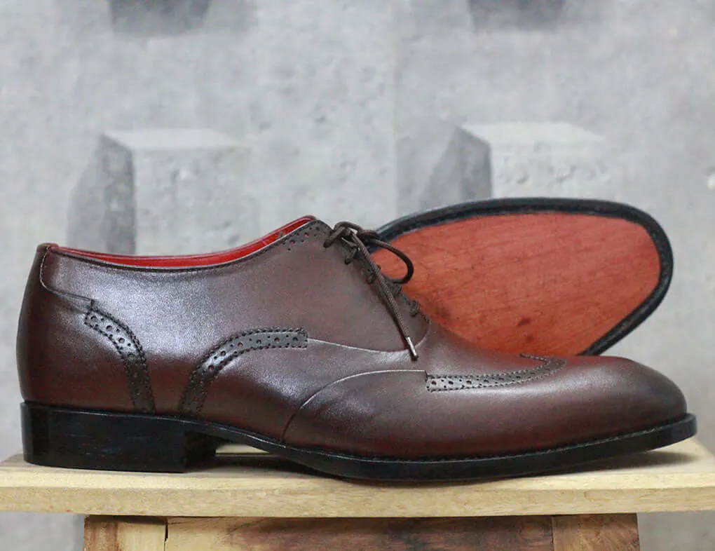 Handmade Men's Brown Wing Tip Leather Lace Up Shoes, Men Designer Dress Formal Luxury Shoes